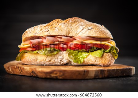 Similar – Foto Bild Ciabatta-Brot-Sandwich mit Pulled Pork und Gemüse