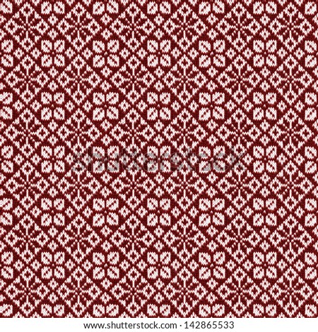 Red scandinavian style knitted pattern. Seamless repeating texture made from real detailed photo.