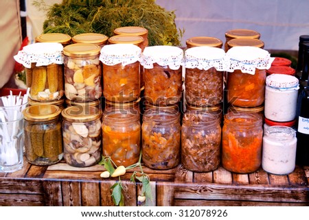 Canned goods on the seasonal market in Latvia