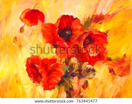 poppy flowers handmade oil  painting on canvas