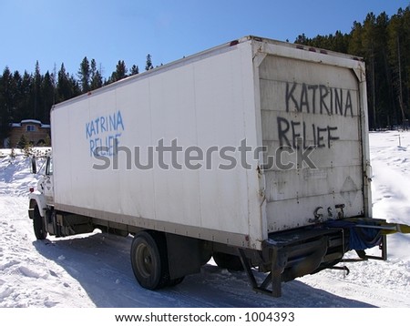 Katrina relief truck parked in the snow