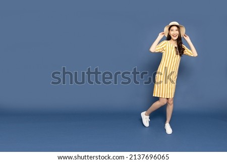 Similar – Image, Stock Photo Woman in hat standing on beach and enjoying seascape