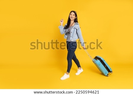 Similar – Image, Stock Photo young woman with luggage arrives at the train station by cab