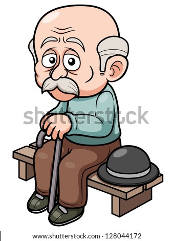 Illustration Of Cartoon Old Man Sitting Bench - 128044172 : Shutterstock