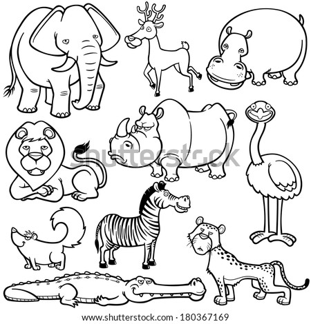 Vector illustration of Wild animals cartoons - Coloring book