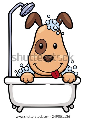 Vector Illustration Of Cartoon Dog Bathing - 249051136 : Shutterstock