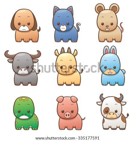 Vector Illustration Of Cartoon Animals Set - 335177591 : Shutterstock