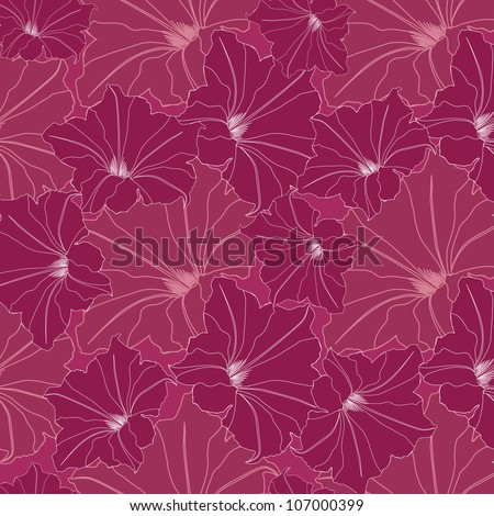 Seamless Floral Pattern With Outline Vinous Flowers Petunia On Dark ...