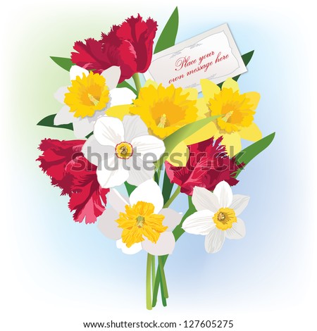 flower bouquet with greeting card and copy space