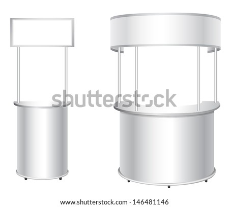 Promotion counter set. Trade stand.  Blank advertising poster isolated on a white background 