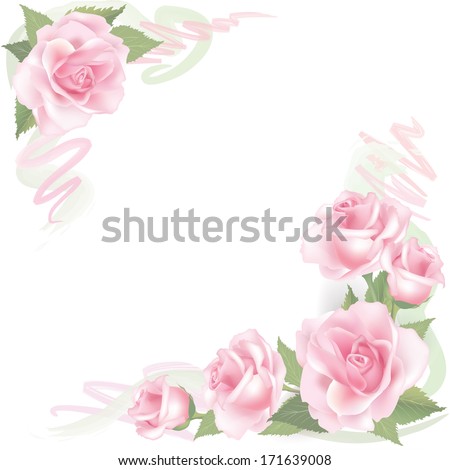 Flower rose background. Floral frame with pink roses.