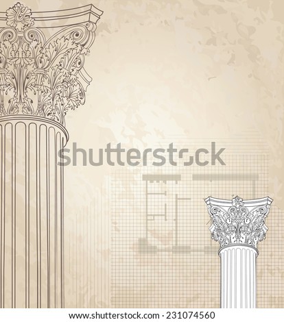 Classic columns seamless background. Roman corinthian column. Illustration on white background for design sketch