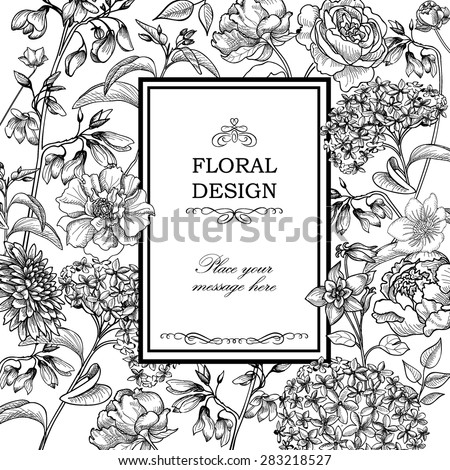 Floral  background. Flower bouquet vintage cover. Flourish card with copy space.