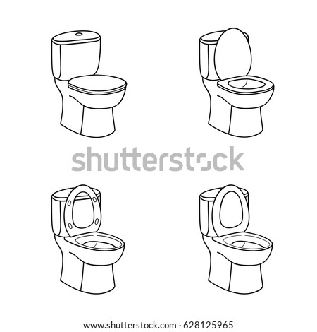 Toilet Sketch Sign. Toilet bowl with Seat. Doodle Line Icon Set.