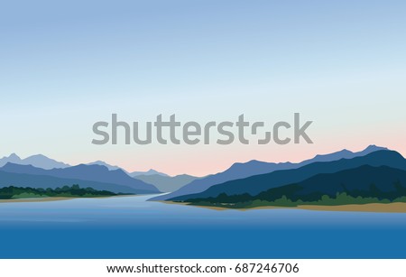 Image, Stock Photo On the shore of a lake the angler waits for his catch