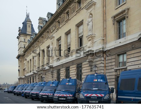 Paris, France - March 6 2013: Gendarmerie cars near the Conciergerie (Palace of Justice).