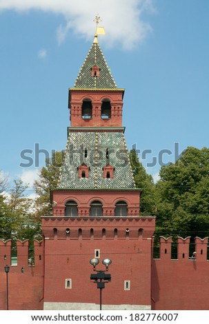 Moscow, Russia - July 13 2013: Blagoveschenskaya Tower (Annunciation Tower) of Moscow Kremlin. The tower was built in 1487-1488.