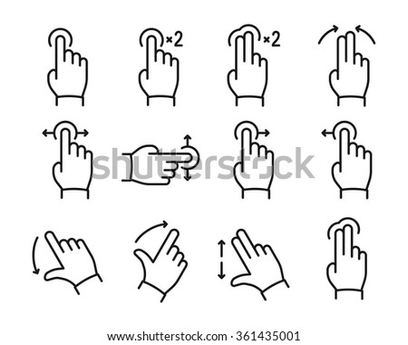 Vector touch screen gestures icons set // Black & White