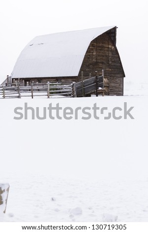 Historic barn in the middle of the winter.