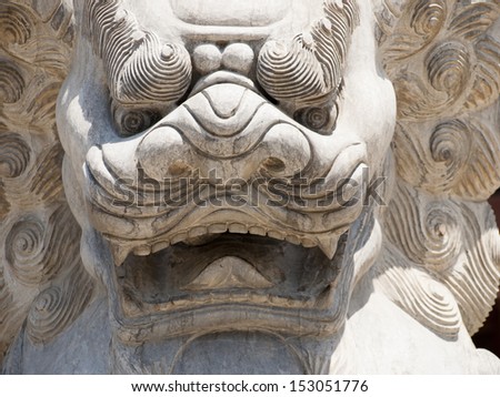 Face of the chinese lion sculpture in Xian, China