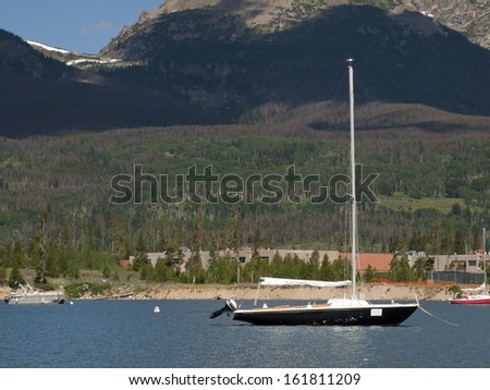Sailing on mountain lake in the Rocky Mountains. Lake Dillon, Colorado