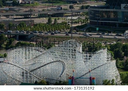 Denver, Colorado-July 21, 2011: Old fashion rollercoaster at the Elitch Gardens Theme Park in Denver, Colorado.