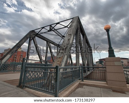 Denver, Colorado-April 9, 2011: Old railroad bridge in downtown Denver, Colorado.