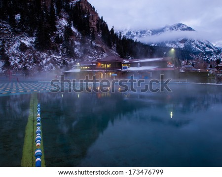 Ouray, Colorado-January 8, 2012: Ouray Hot Spring Pool in the winter.