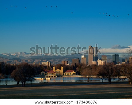 Denver, Colorado-November 29, 2011: A view of downtown Denver before sunrise.