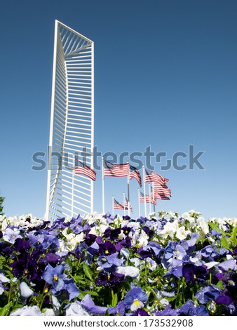 Denver, Colorado-May 4, 2012: The Denver Tech Center is symbolized by the DTC Identity Monument, which meant to resemble the framework of a skyscraper.
