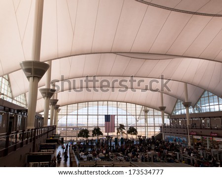 Denver, Colorado-March 28, 2012: Modern architecture at the Denver International Airport, Colorado.