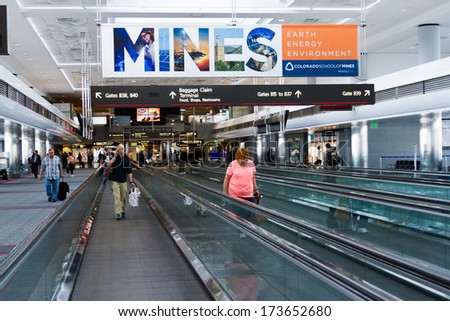 Denver, Colorado-March 29, 2013: Moving sidewalks in Denver International Airport.