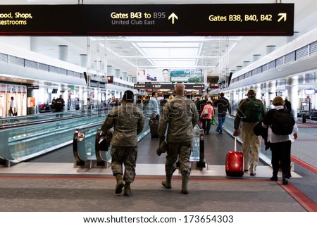 Denver, Colorado-March 29, 2013: Moving sidewalk at the Denver International Airport.