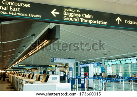 Denver, Colorado-September 16, 2012: Check in line at Denver International Airport, Colorado.