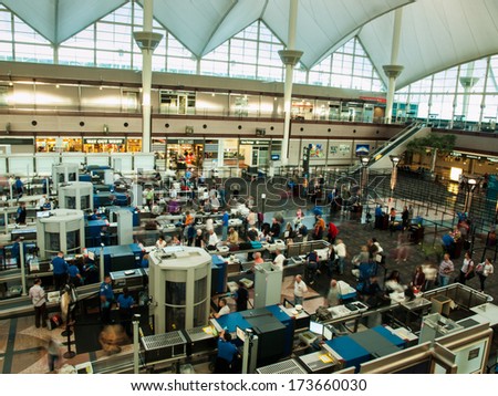 Denver, Colorado-September 16, 2012: TSA lines at Denver International Airport, Colorado.