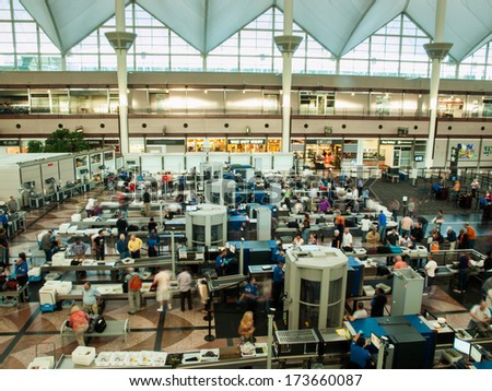 Denver, Colorado-September 16, 2012: TSA lines at Denver International Airport, Colorado.
