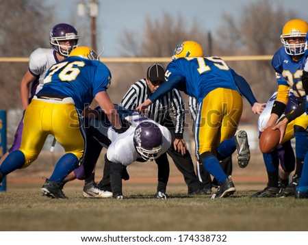 Simla, Colorado-November 12, 2011: High school football game Simla vs. Elbert.