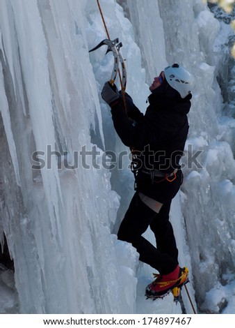 Ouray, Colorado-January 8, 2012: Annual Ice Festival with ice climbing competition.