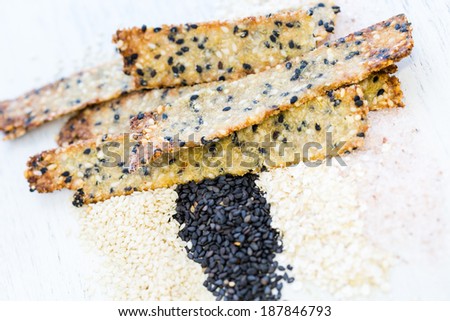 Gluten free crackers with seeds and quinoa flakes.