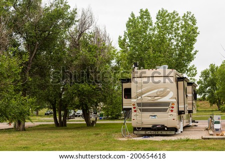 Denver, Colorado, USA - June 20, 2014. RV camping at Cherry Creek State Park in Denver, Colorado.