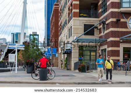 Denver, Colorado, USA-August 31, 2014. Biking on weekend in downtown Denver, Colroado.