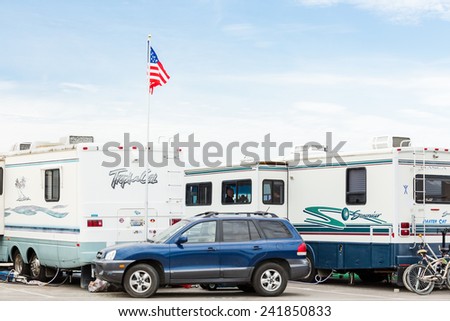 Coronado, California, USA-December 28, 2014. Winter RV camping on cost of California.