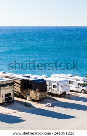 Malibu, California, USA-December 26, 2014. Winter RV camping on cost of California.