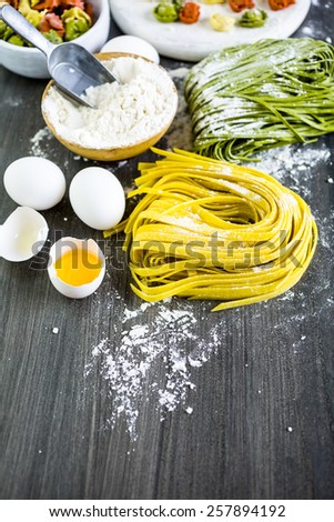 Making homemade linguine pasta with farm fresh produce.
