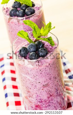 Blueberrie smoothie made with fresh organic blueberries and plain yogurt.