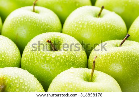 Close up of organic Granny Smith apples.