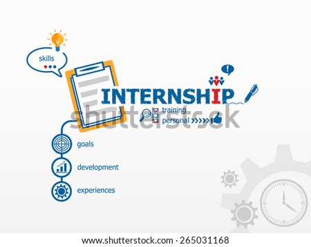 Internship concept and notebook for efficiency, creativity, intelligence. Hand writing Internship with blue marker