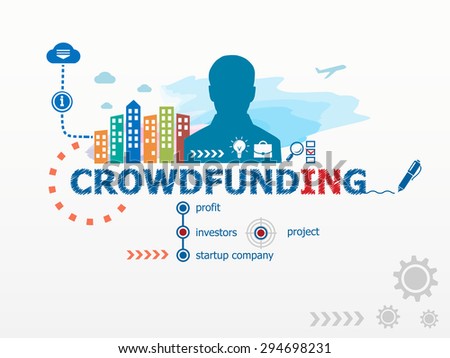 Crowdfunding concept and business man. Flat design illustration for business, consulting, finance, management, career.