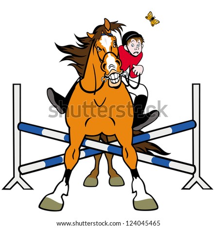 Equestrian Sport,Horse Rider In Jumping Show,Cartoon Illustration ...