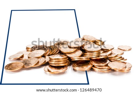 Copper coins ,isolated on white background with virtual frame